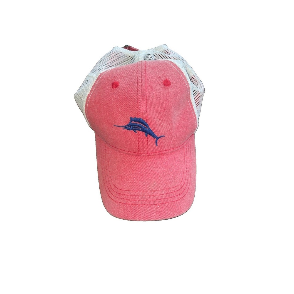 Tommy Bahama Marlin Logo Strapback Mesh Coral Salmon Color Trucker Hat Cap